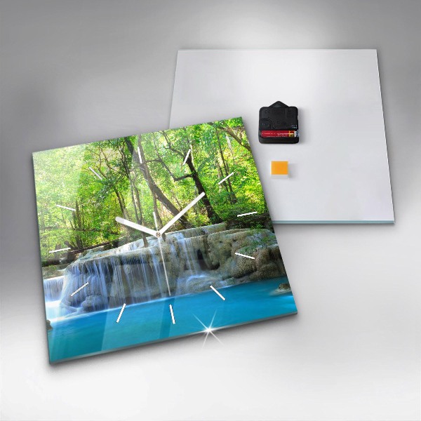Ceas pătrat de perete din sticlă Cascada în pădure