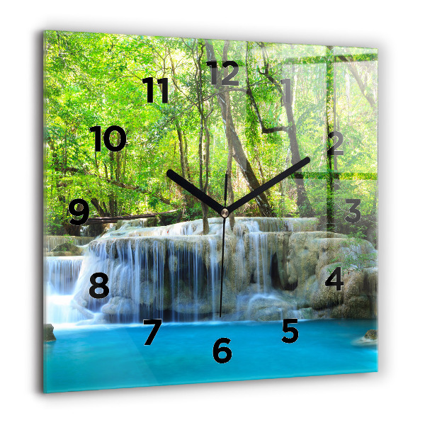 Ceas pătrat de perete din sticlă Cascada în pădure