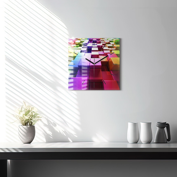 Ceas pătrat de perete din sticlă Cuburi colorate