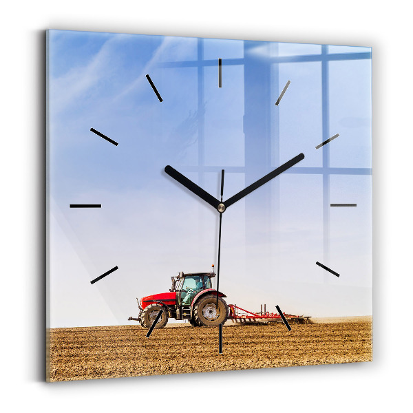 Ceas pătrat de perete din sticlă Fermier într-un tractor