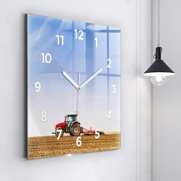 Ceas pătrat de perete din sticlă Fermier într-un tractor