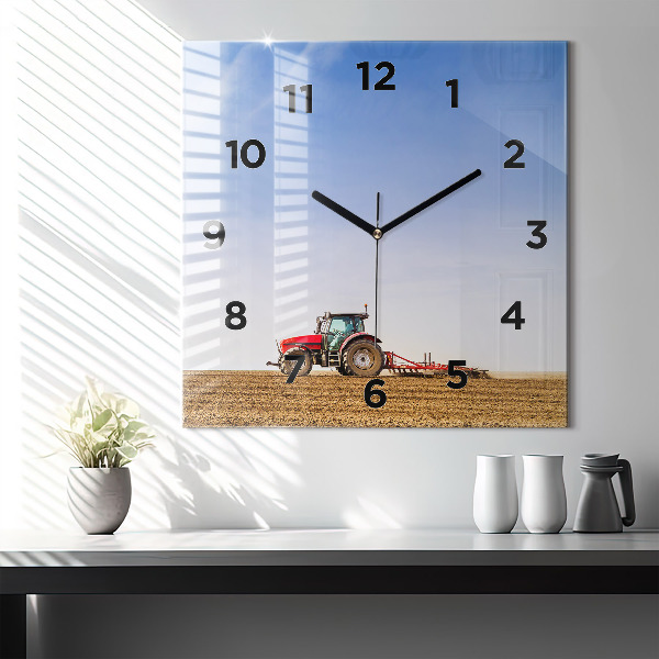 Ceas pătrat de perete din sticlă Fermier într-un tractor
