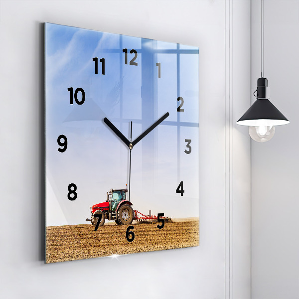 Ceas pătrat de perete din sticlă Fermier într-un tractor
