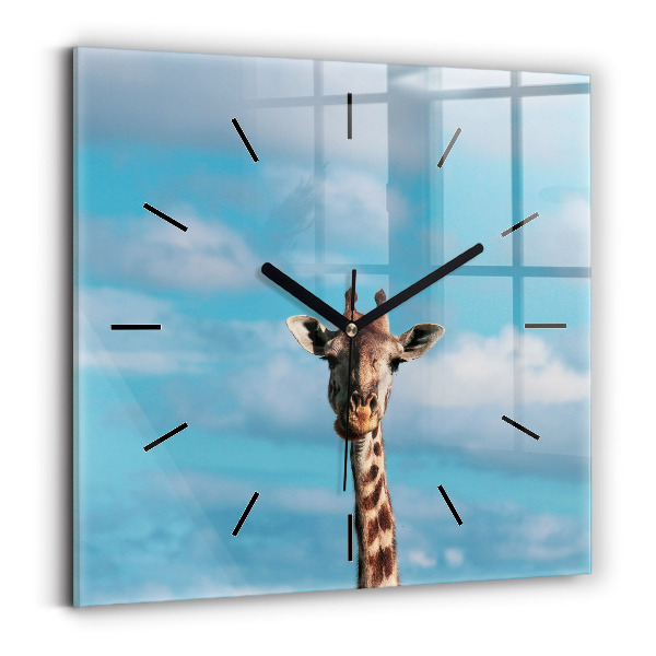 Ceas pătrat de perete din sticlă Capul unei girafe pe cer