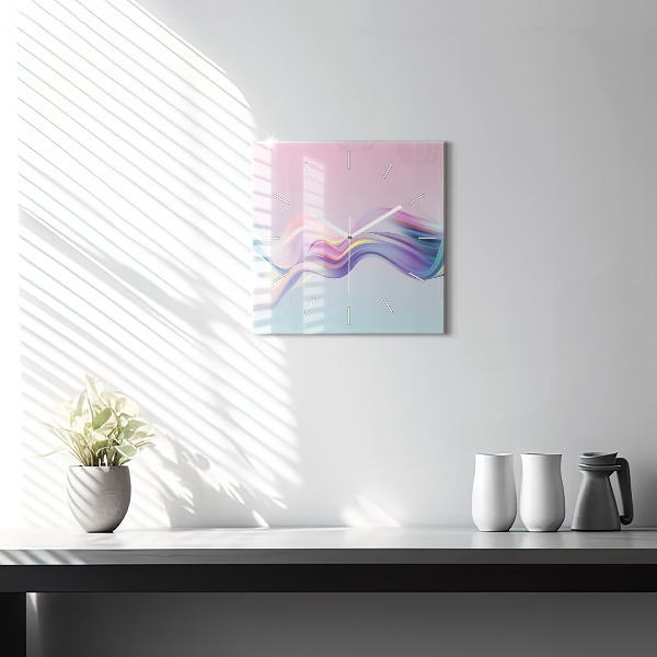 Ceas pătrat de perete din sticlă Abstracția valului pastel