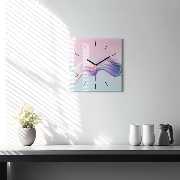 Ceas pătrat de perete din sticlă Abstracția valului pastel