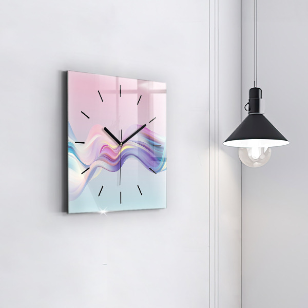 Ceas pătrat de perete din sticlă Abstracția valului pastel