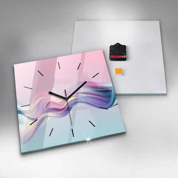 Ceas pătrat de perete din sticlă Abstracția valului pastel