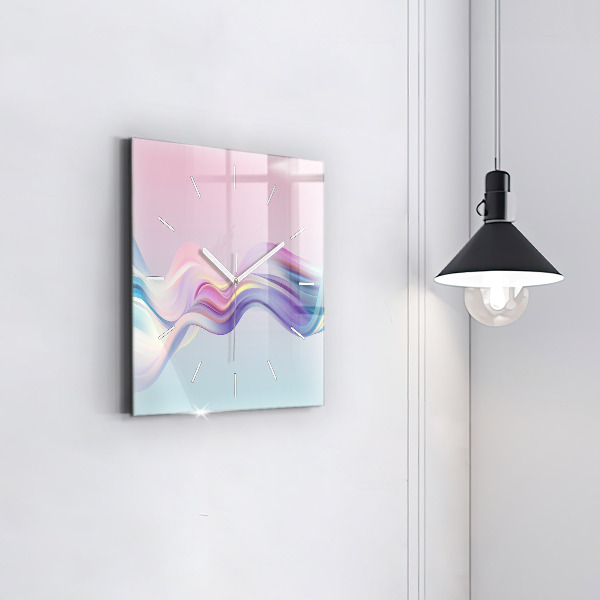 Ceas pătrat de perete din sticlă Abstracția valului pastel
