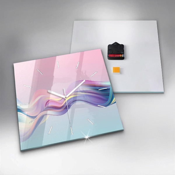 Ceas pătrat de perete din sticlă Abstracția valului pastel