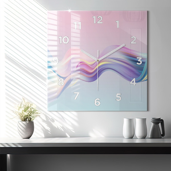 Ceas pătrat de perete din sticlă Abstracția valului pastel