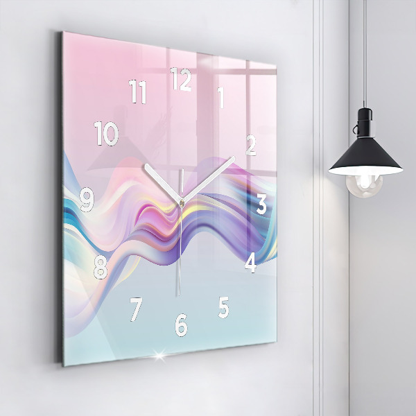 Ceas pătrat de perete din sticlă Abstracția valului pastel