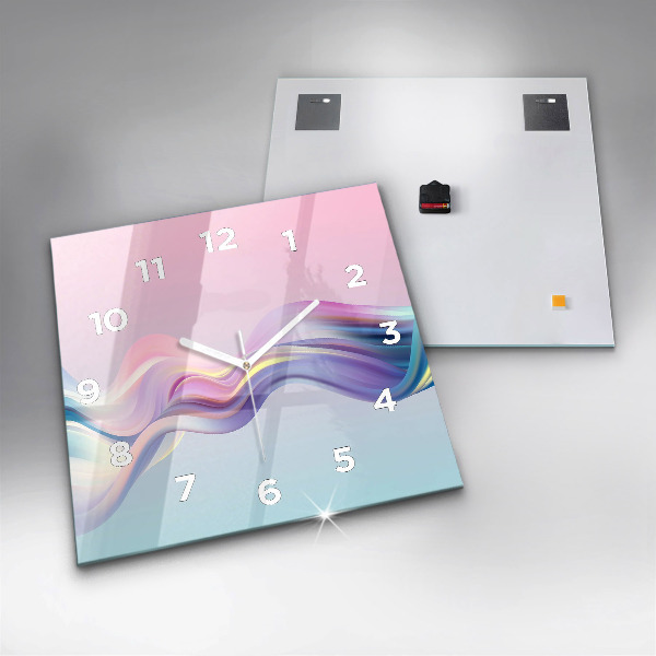 Ceas pătrat de perete din sticlă Abstracția valului pastel