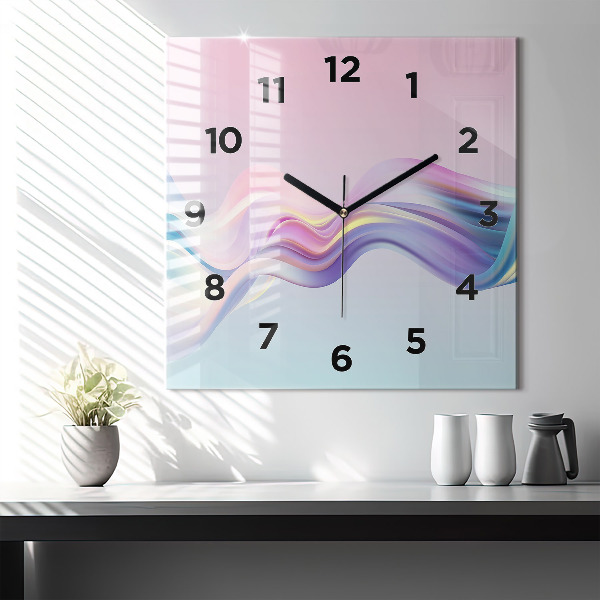 Ceas pătrat de perete din sticlă Abstracția valului pastel