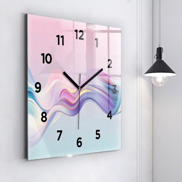 Ceas pătrat de perete din sticlă Abstracția valului pastel
