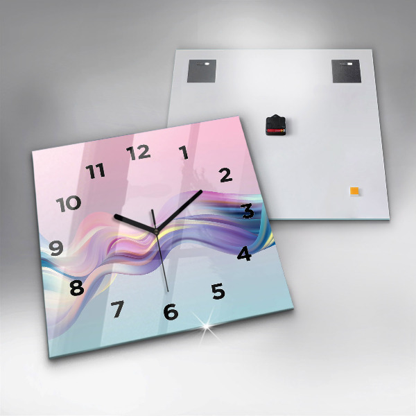 Ceas pătrat de perete din sticlă Abstracția valului pastel