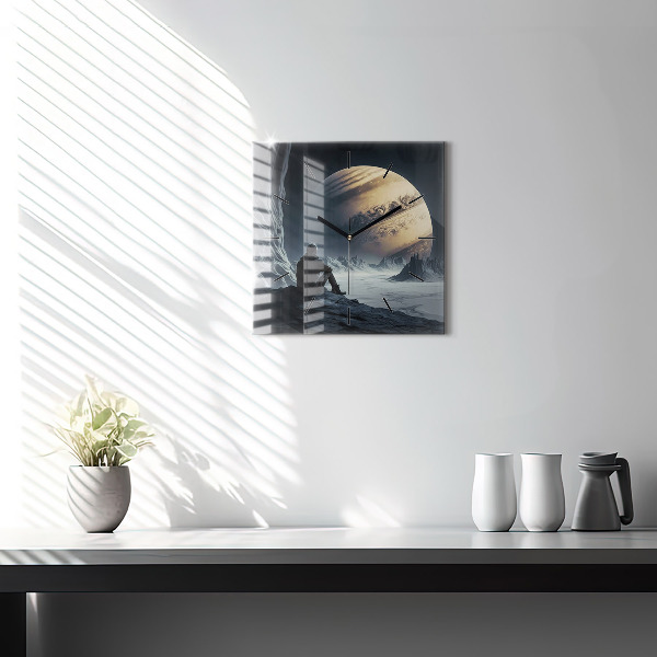 Ceas pătrat de perete din sticlă Omul pe fundalul lunii