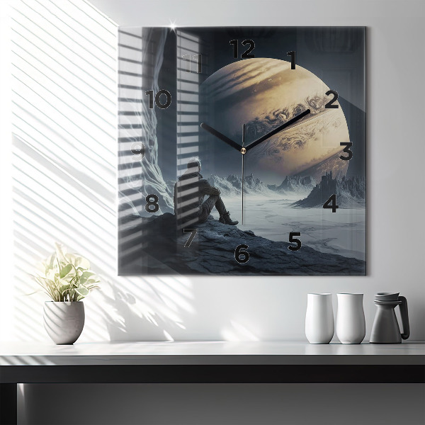 Ceas pătrat de perete din sticlă Omul pe fundalul lunii