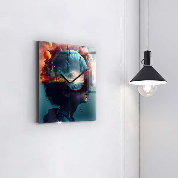 Ceas pătrat de perete din sticlă Lumea futuristă