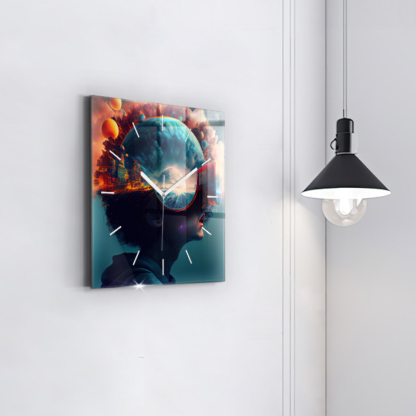 Ceas pătrat de perete din sticlă Lumea futuristă