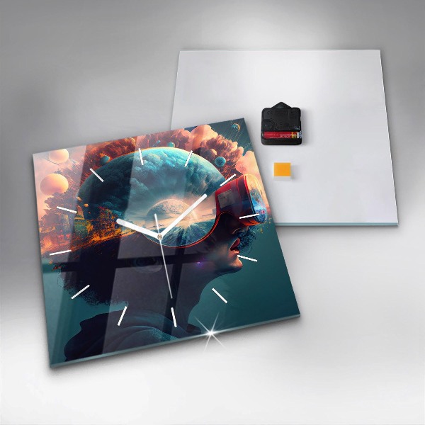 Ceas pătrat de perete din sticlă Lumea futuristă
