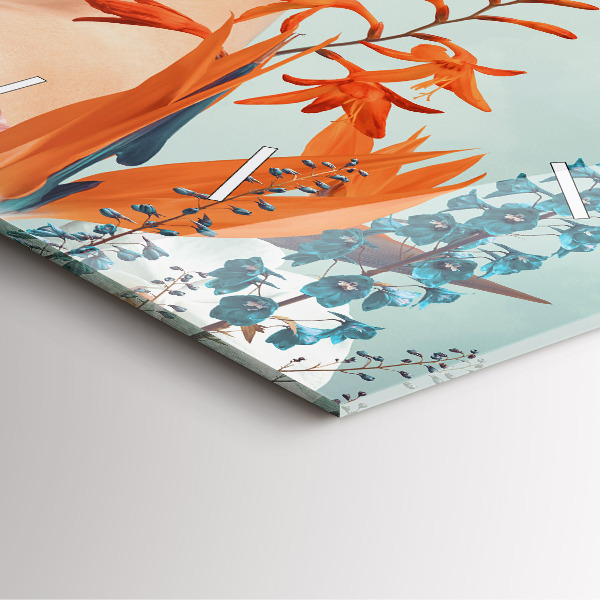 Ceas pătrat de perete din sticlă Femeie cu flori