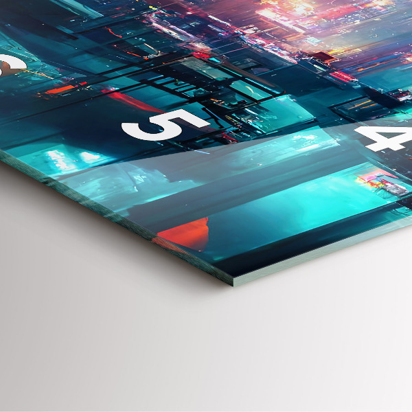 Ceas pătrat de perete din sticlă Un oraș în stil cyberpunk