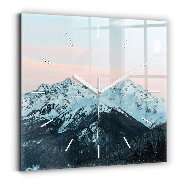 Ceas pătrat de perete din sticlă Lanț muntos iarna