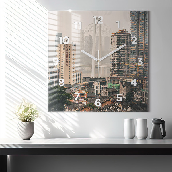 Ceas pătrat de perete din sticlă Orașul vechi Chongqing