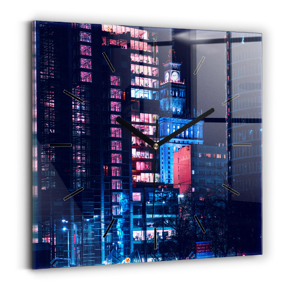 Ceas pătrat de perete din sticlă Varșovia noaptea