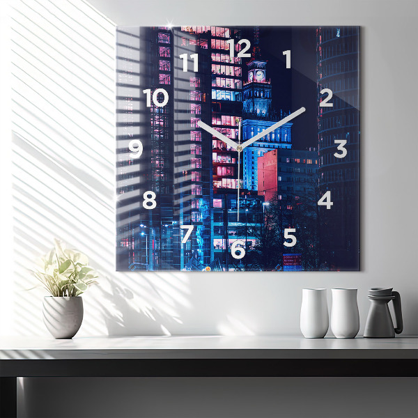 Ceas pătrat de perete din sticlă Varșovia noaptea