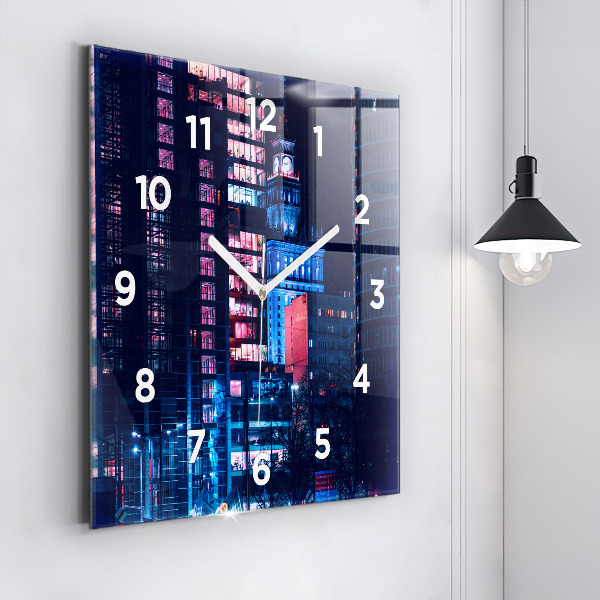 Ceas pătrat de perete din sticlă Varșovia noaptea