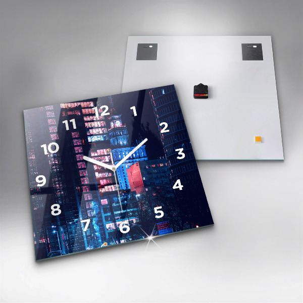 Ceas pătrat de perete din sticlă Varșovia noaptea