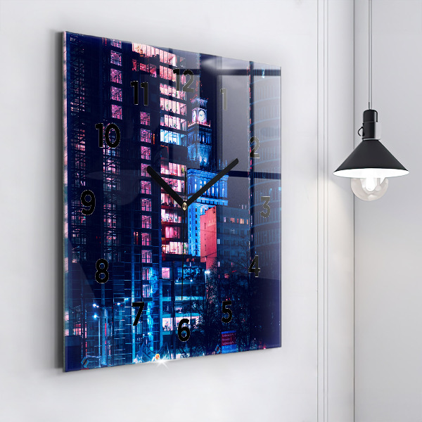 Ceas pătrat de perete din sticlă Varșovia noaptea