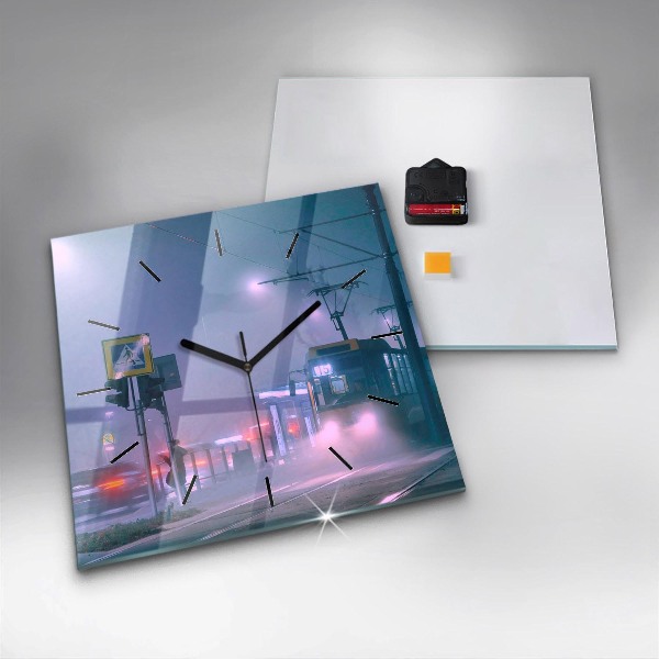 Ceas pătrat de perete din sticlă Varșovia în ceață