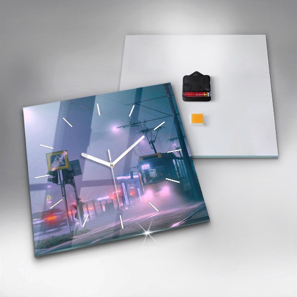 Ceas pătrat de perete din sticlă Varșovia în ceață