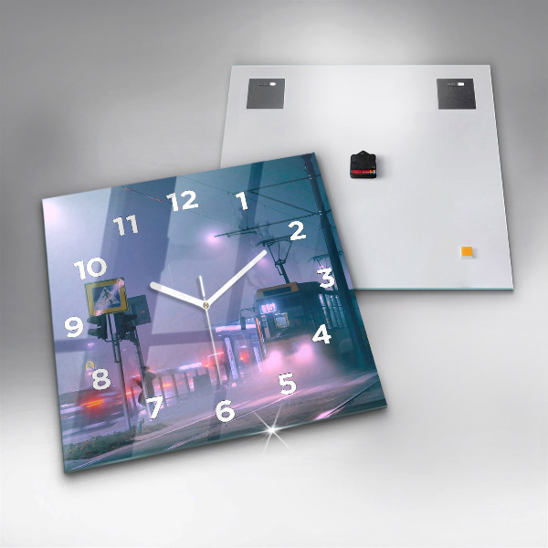 Ceas pătrat de perete din sticlă Varșovia în ceață