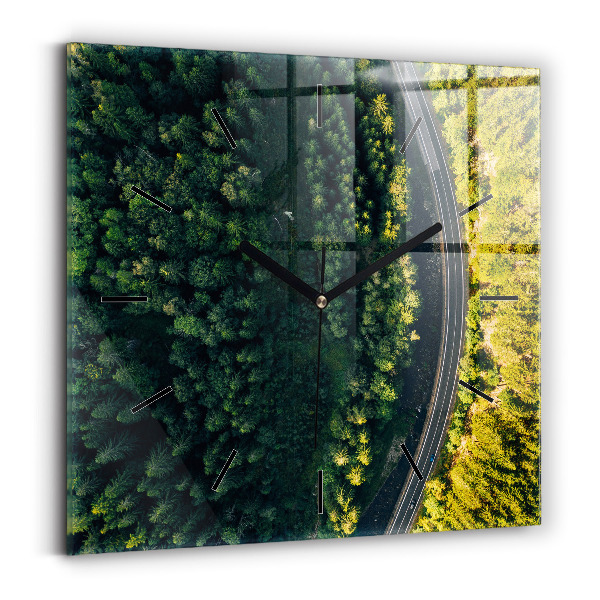 Ceas pătrat de perete din sticlă Pădure din vedere de ochi de pasăre