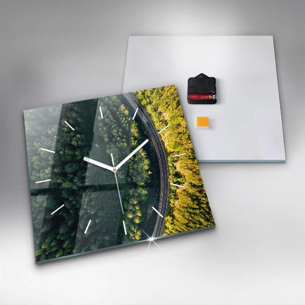 Ceas pătrat de perete din sticlă Pădure din vedere de ochi de pasăre