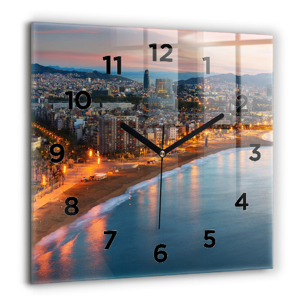 Ceas pătrat de perete din sticlă Plaja din Barcelona