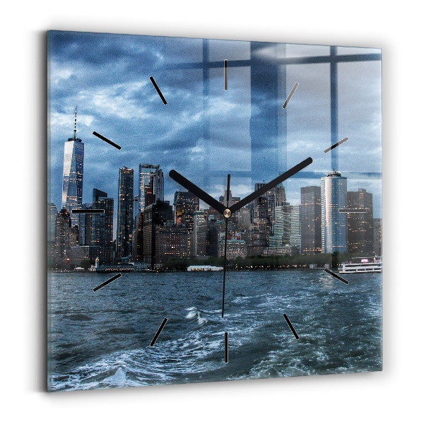 Ceas pătrat de perete din sticlă Panorama New York-ului