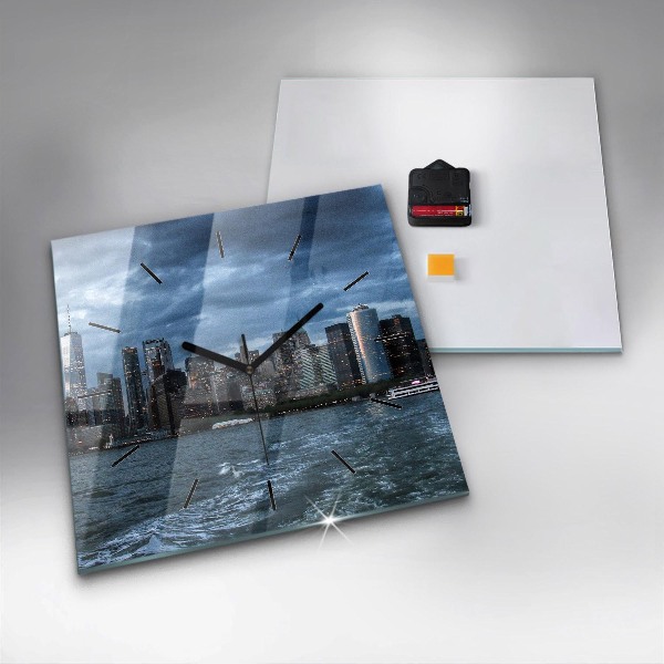 Ceas pătrat de perete din sticlă Panorama New York-ului