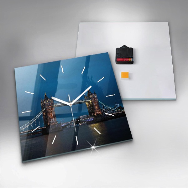 Ceas pătrat de perete din sticlă Tower Bridge Londra noaptea