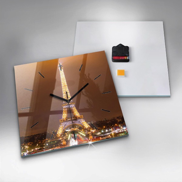 Ceas pătrat de perete din sticlă Turnul Eiffel iluminat