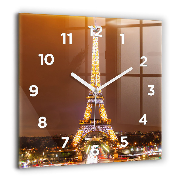 Ceas pătrat de perete din sticlă Turnul Eiffel iluminat
