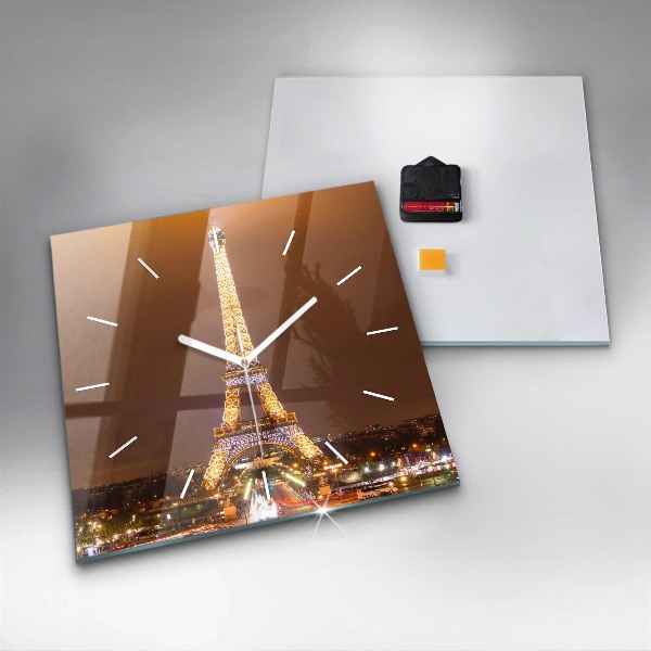 Ceas pătrat de perete din sticlă Turnul Eiffel iluminat