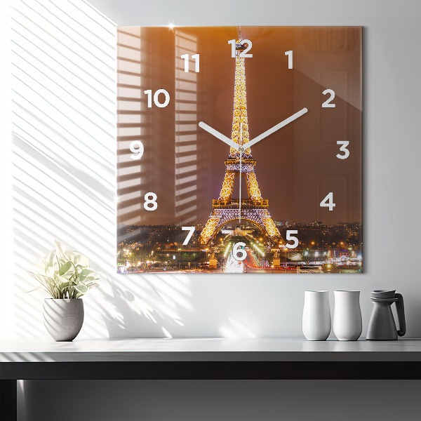 Ceas pătrat de perete din sticlă Turnul Eiffel iluminat