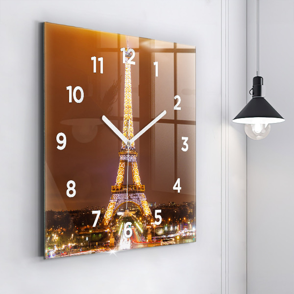 Ceas pătrat de perete din sticlă Turnul Eiffel iluminat