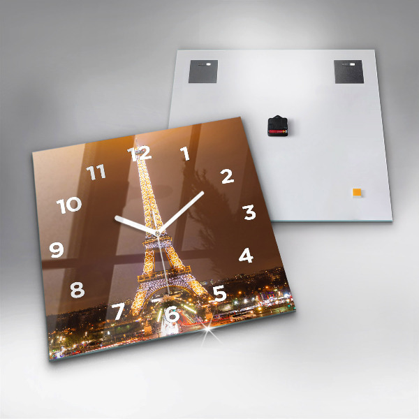 Ceas pătrat de perete din sticlă Turnul Eiffel iluminat