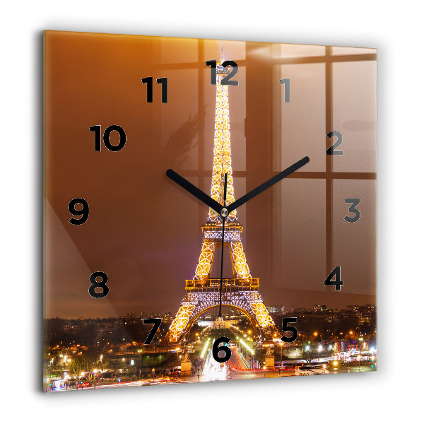 Ceas pătrat de perete din sticlă Turnul Eiffel iluminat